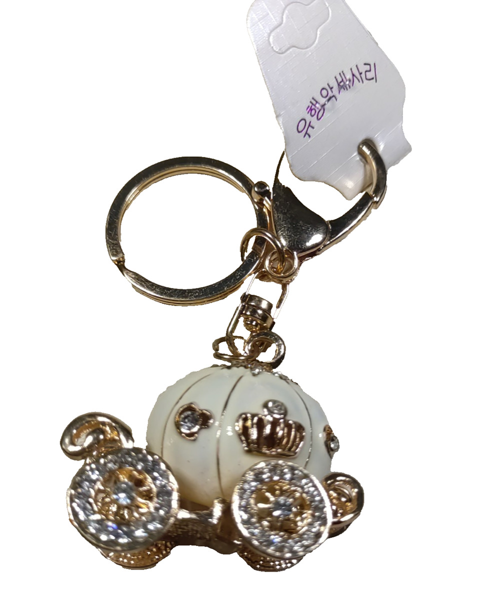 Princess Carriage Keychain Gold Tone Rhinestone Purse Clip Elegant Feminine...